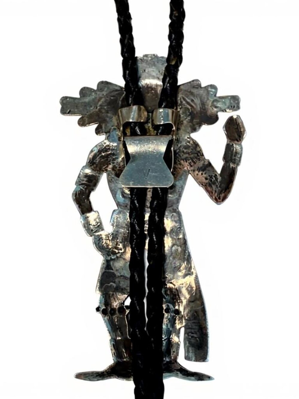 Vintage Navajo Native Sterling Silver Dancing Kachina Bolo Tie Signed Artist V - Picture 2 of 5